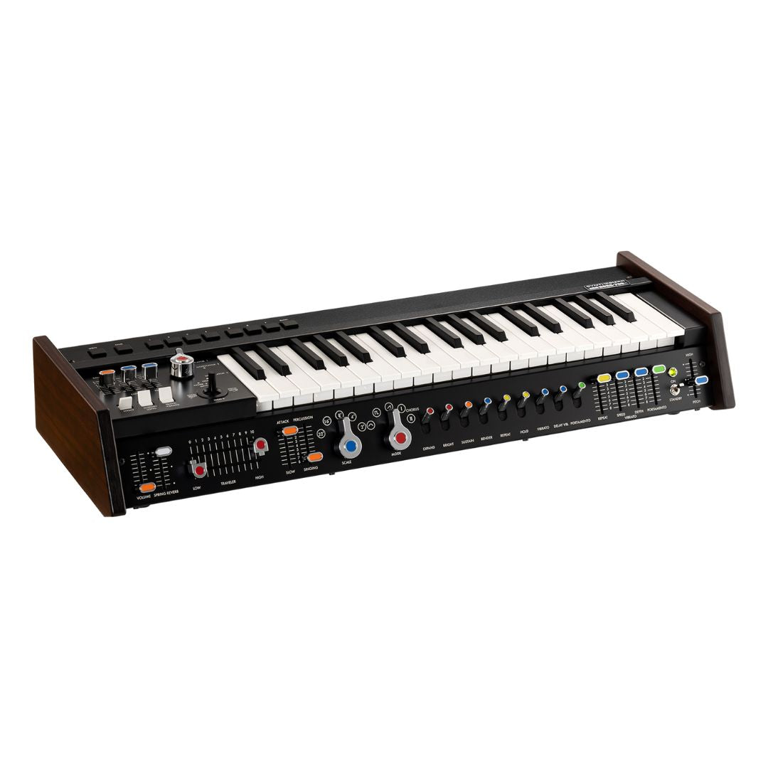 Angled front view of Korg miniKORG 700Sm on white background