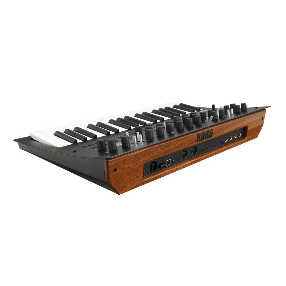 Angled rear view of Korg minilogue xd Polyphonic Analogue Synthesizer on white background
