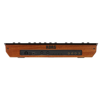 Rear view of Korg minilogue xd Polyphonic Analogue Synthesizer on white background