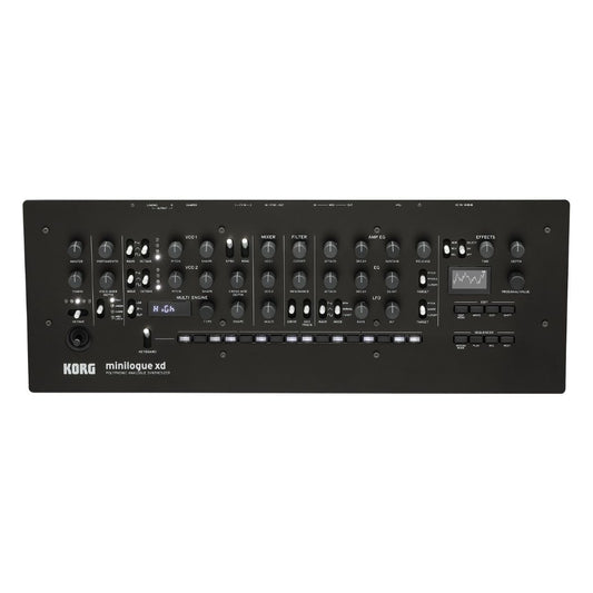 Top view of Korg minilogue xd module Polyphonic Analogue Synthesizer on white background
