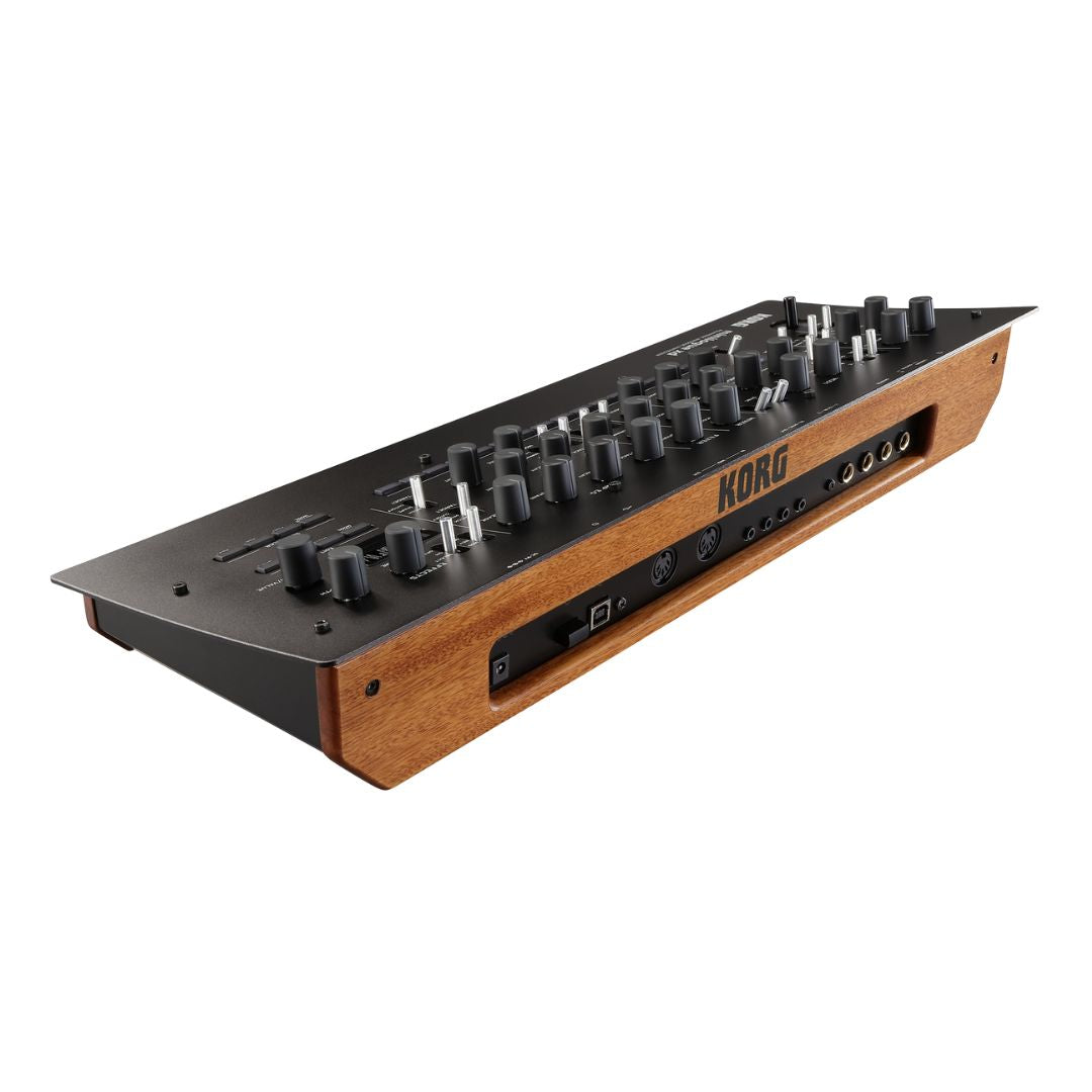Angled rear view of Korg minilogue xd module Polyphonic Analogue Synthesizer on white background