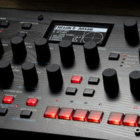 Close up view of Korg modwave module on wooden surface