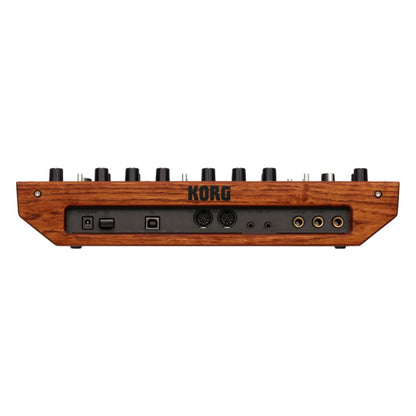 Rear view of Korg monologue Monophonic Analogue Synthesizer on white background