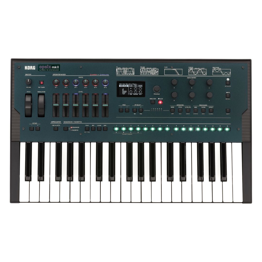 Top view of Korg opsix mk II on white background