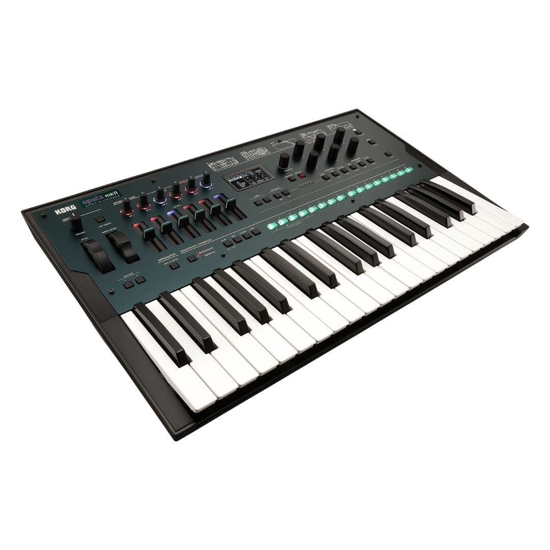 Angled view of Korg opsix mk II on white background