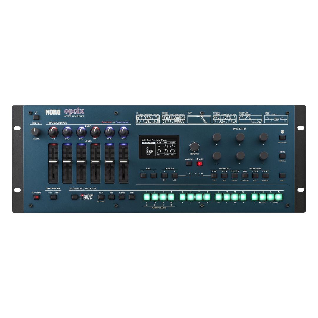 Top view of Korg opsix module on white background