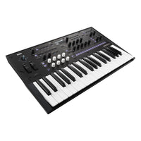 Angled left view of Korg wavestate mk II Wave Sequencing Synthesizer on white background