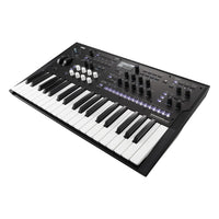 Angled right view of Korg wavestate mk II Wave Sequencing Synthesizer on white background