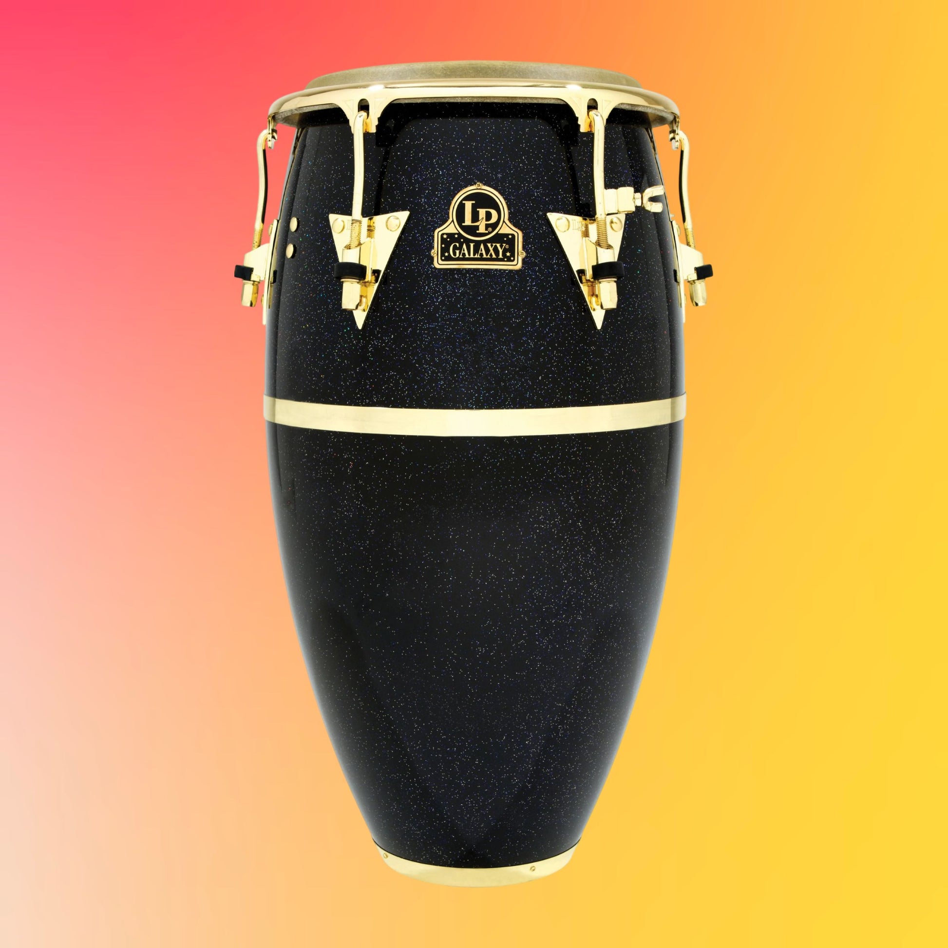 Front view of LP Galaxy 12-1/2″ Tumba on orange and red gradient background