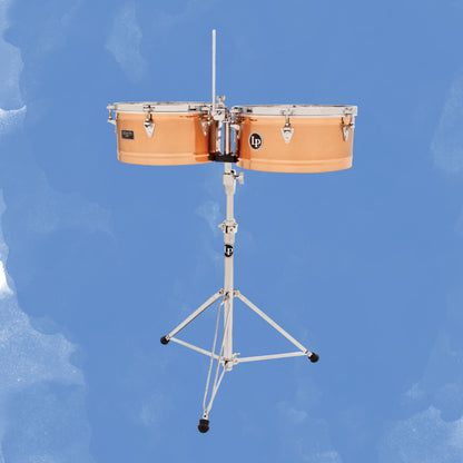 Front view of LP Giovanni 13″ & 14″ Timbales on blue background