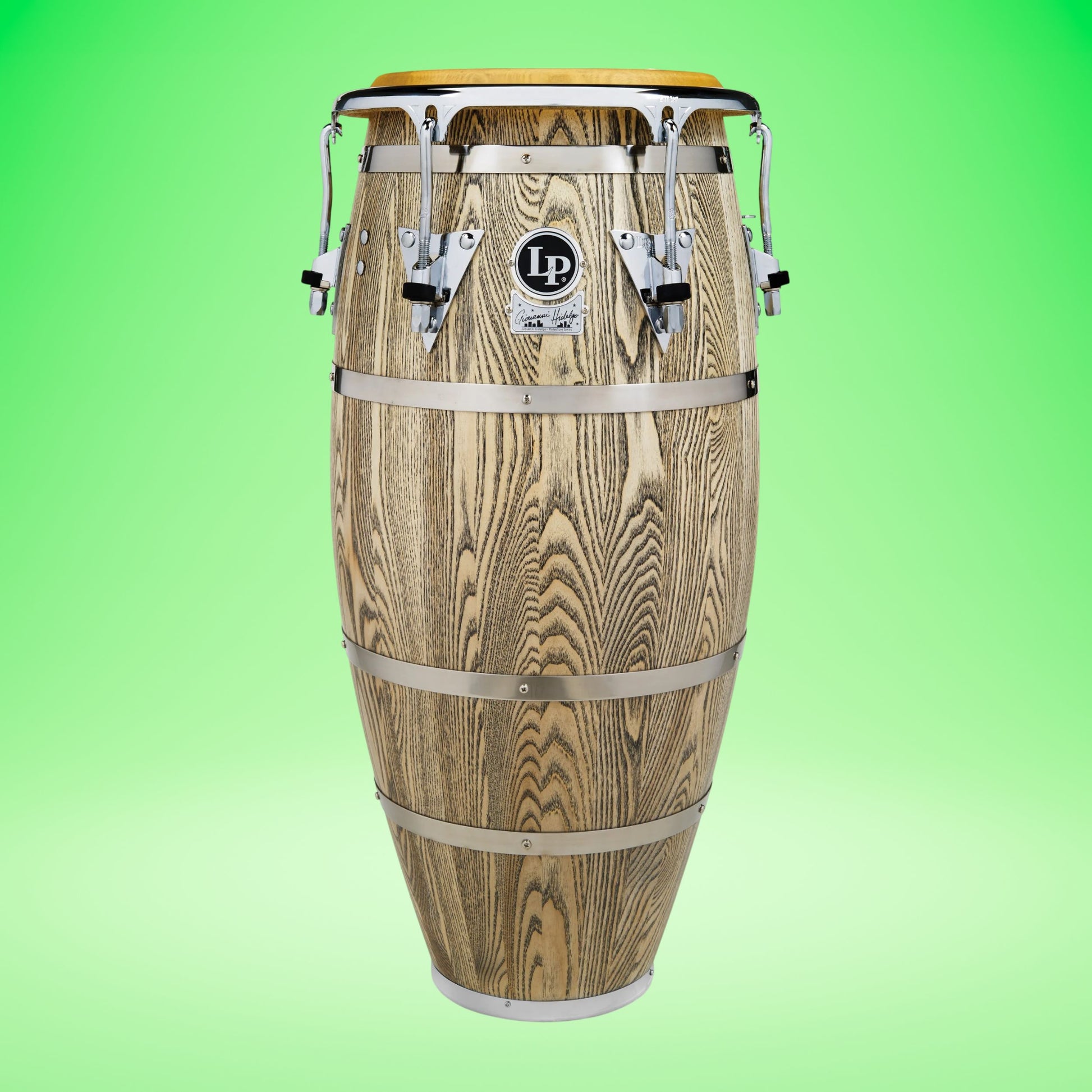 Front view of LP Giovanni Palladium 11-3/4″ Conga on green background