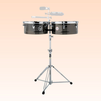 Front view of LP Karl Perazzo 14″ & 15″ Timbales on orange background
