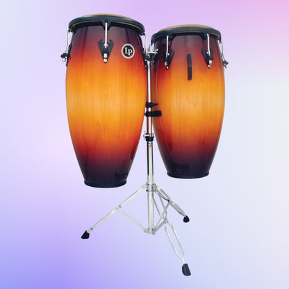 Front view of LP Matador Custom 11″ and 11 3/4″ Set on purple background