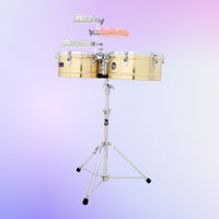 Front view of LP Prestige 13″ & 14″ Timbales on purple gradient background