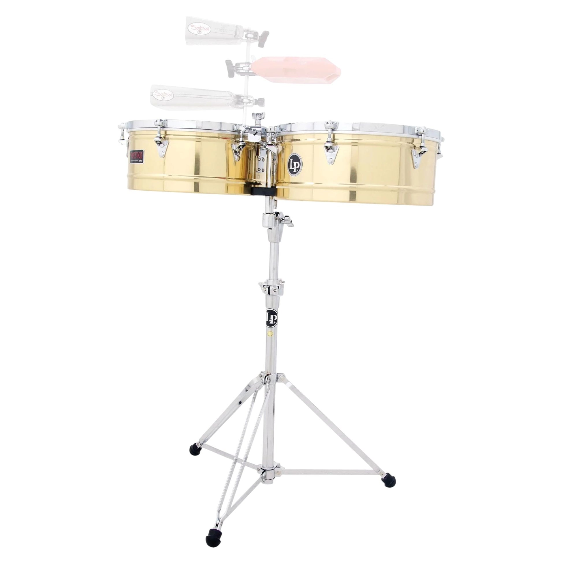 Front view of LP Prestige 14″ & 15″ Timbales Brass on white background