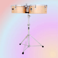 Front view of LP Prestige 14″ & 15″ Timbales on multicolored background