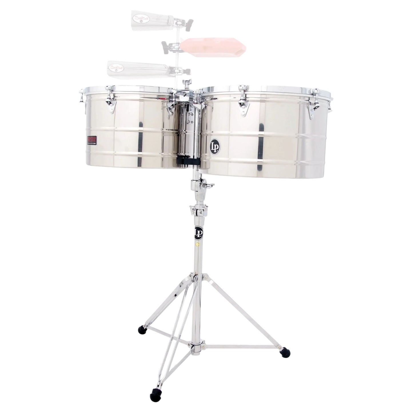 Front view of LP Prestige 15″ & 16″ Thunder Timbales Stainless Steel on white background