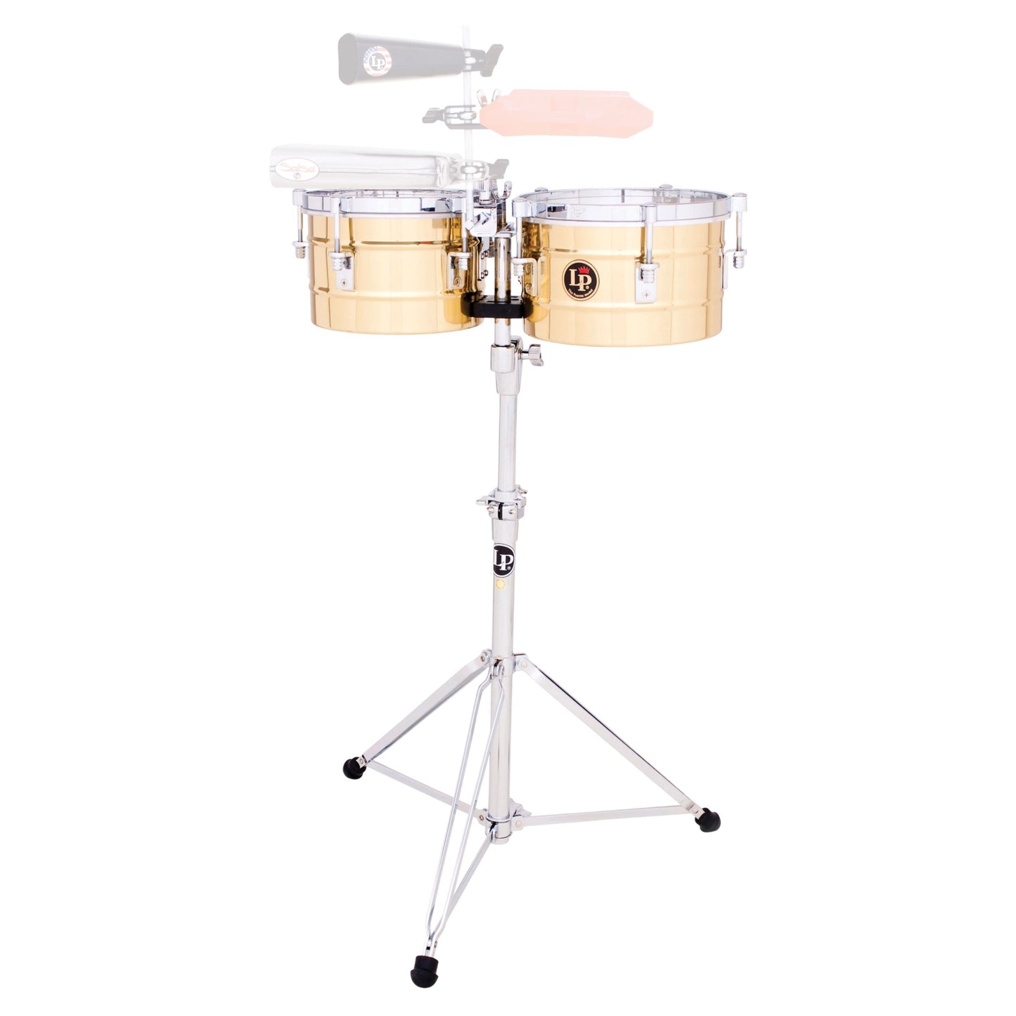 Front view of LP Tito 9-1/4″ & 10-1/4″ Timbalitos Brass on white background