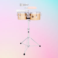 Front view of LP Tito 9-1/4″ & 10-1/4″ Timbalitos on multicolored background