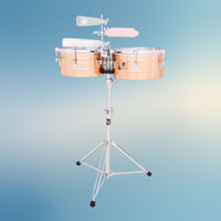Front view of LP Tito Puente 12″ & 13″ Timbales on blue background