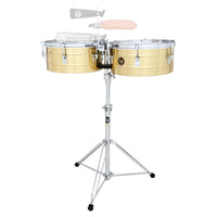 Front view of LP Tito Puente 14″ & 15″ Timbales Brass on white background