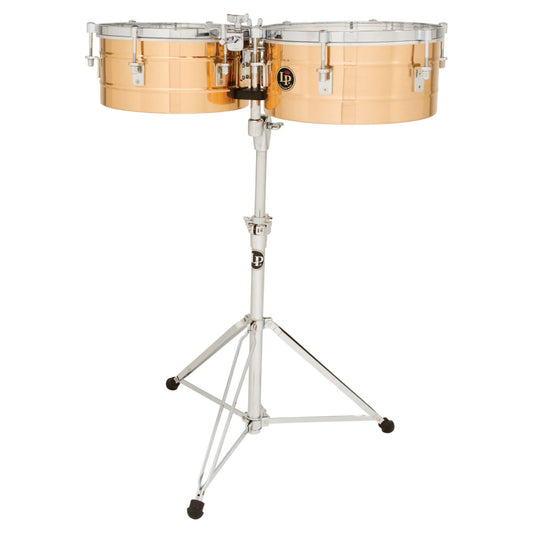 Front view of LP Tito Puente 14″ & 15″ Timbales Bronze on white background