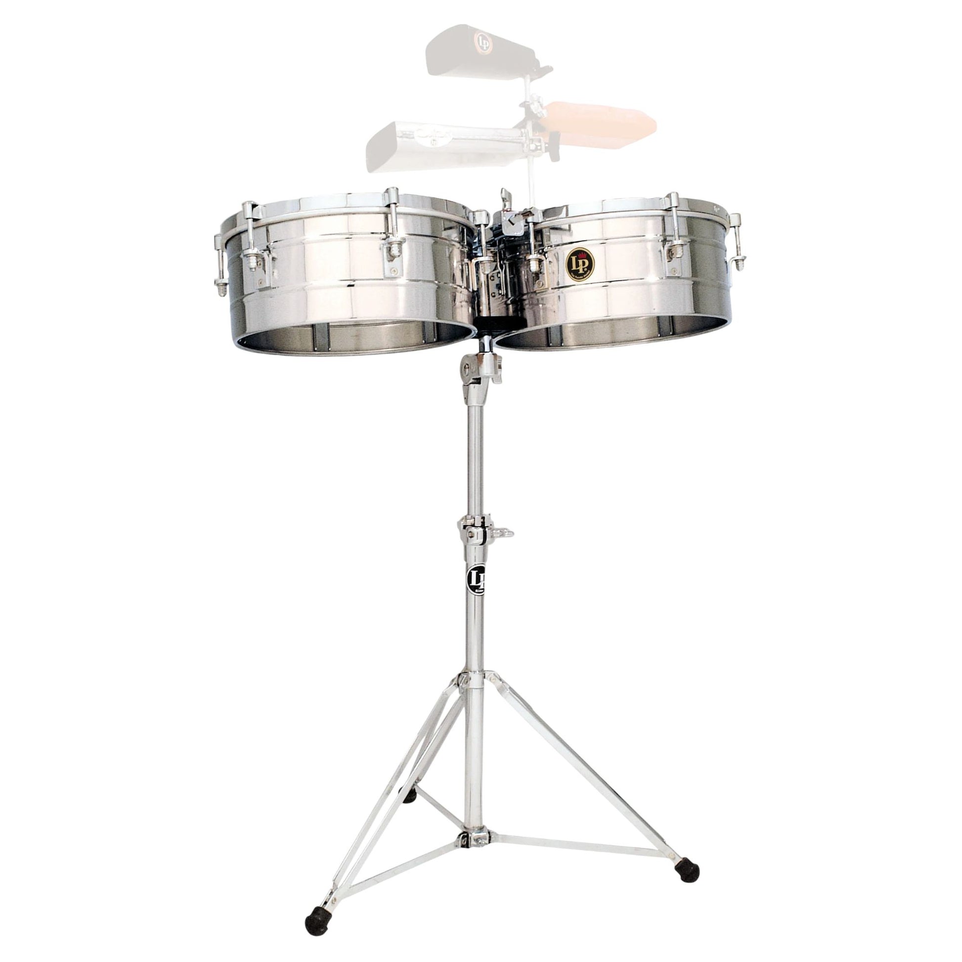 Front view of LP Tito Puente 14″ & 15″ Timbales Stainless Steel on white background