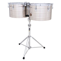 Front view of LP Tito Puente 15″ & 16″ Timbales Stainless Steel on white background