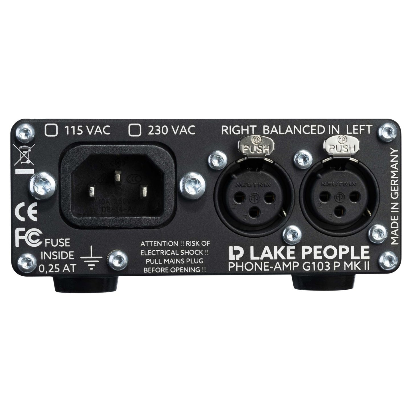 Rear ports view of Lake People G103-B MKII 2-Channel Headphone Amplifier on white background