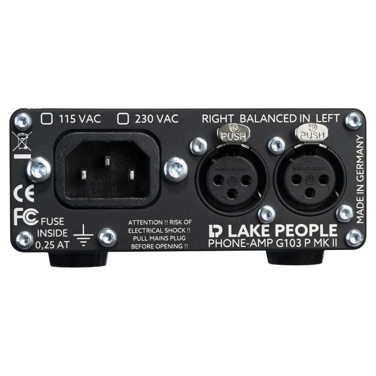Rear ports view of Lake People G103-B MKII 2-Channel Headphone Amplifier on white background