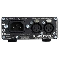 Rear ports view of Lake People G103-B MKII 2-Channel Headphone Amplifier on white background