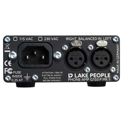 Rear ports view of Lake People G103-B MKII 2-Channel Headphone Amplifier on white background
