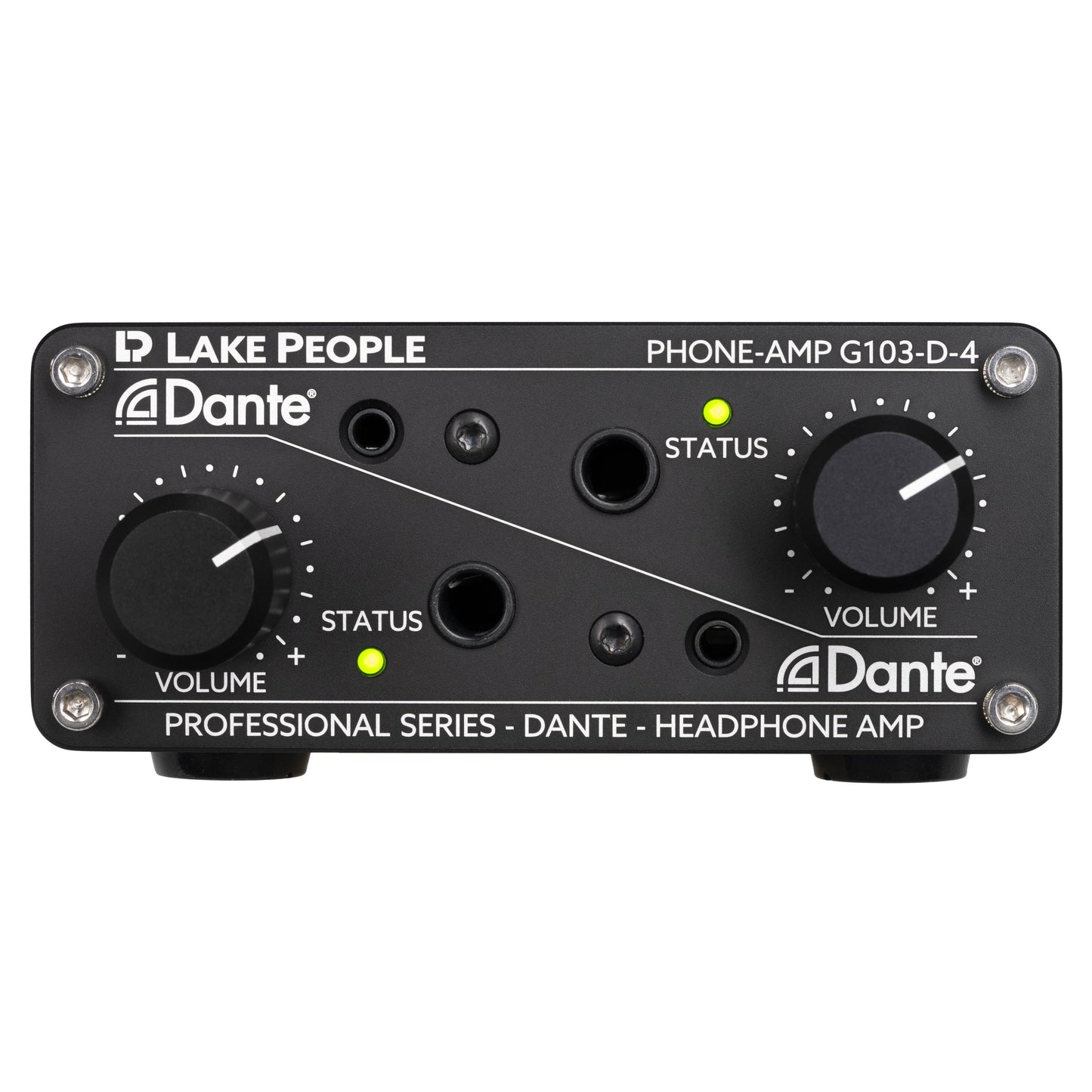 Front view of Lake People G103D4 Dante Headphone Amplifier on white background