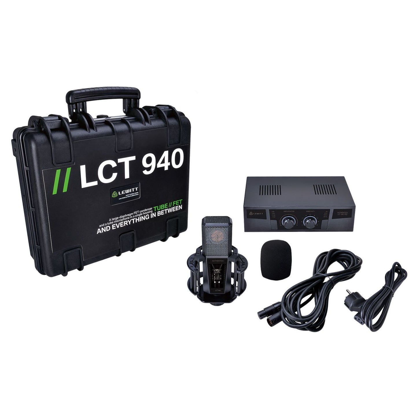 Inclusions of Lewitt Audio LCT 940 Tube and FET Microphone on white background