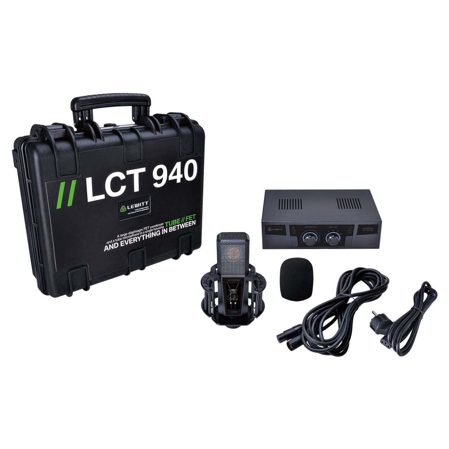 Inclusions of Lewitt Audio LCT 940 Tube and FET Microphone on white background