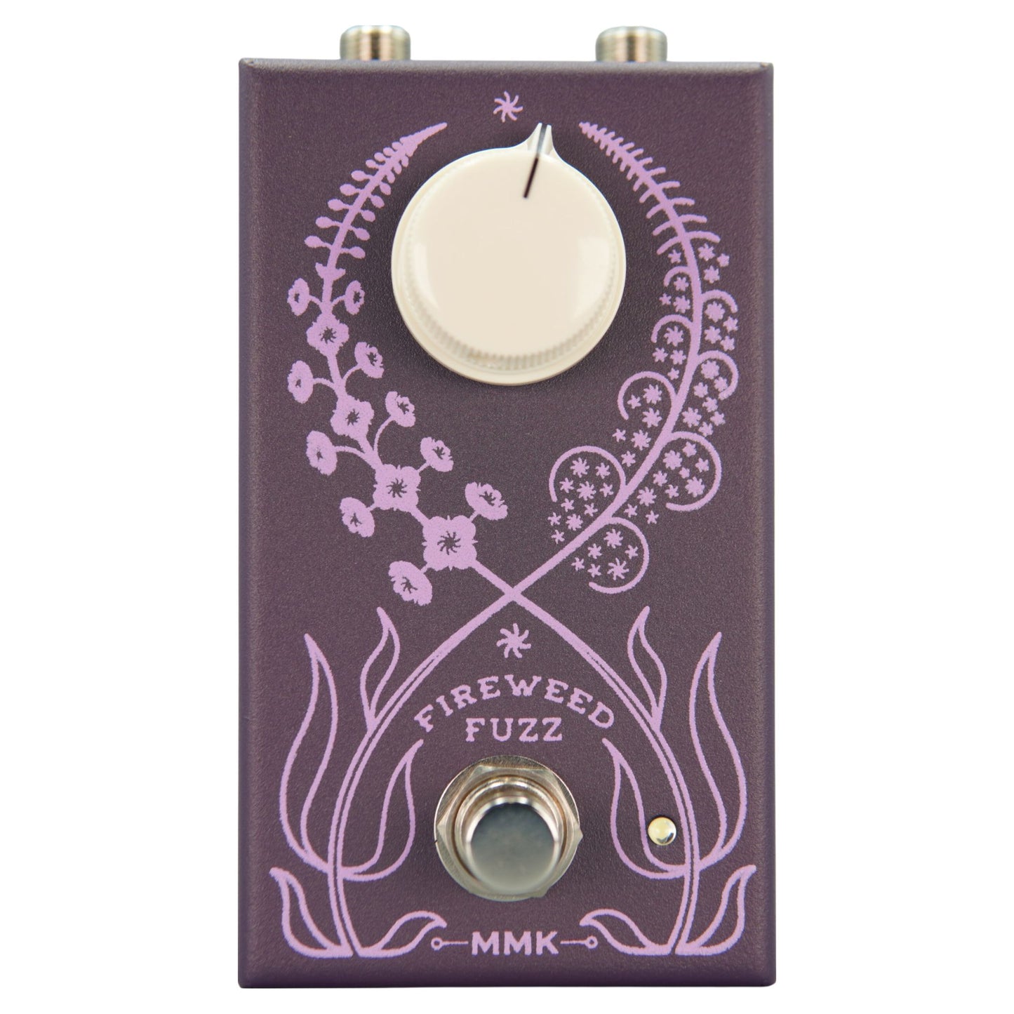 Front view of MMK Electrics Fireweed Fuzz Pedal on white background