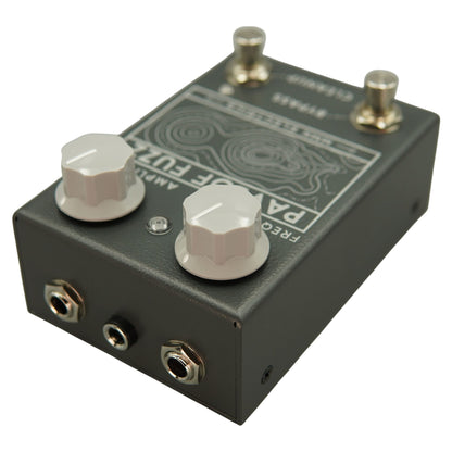 Angled top ports view of MMK Electrics Pavlof Fuzz Pedal on white background