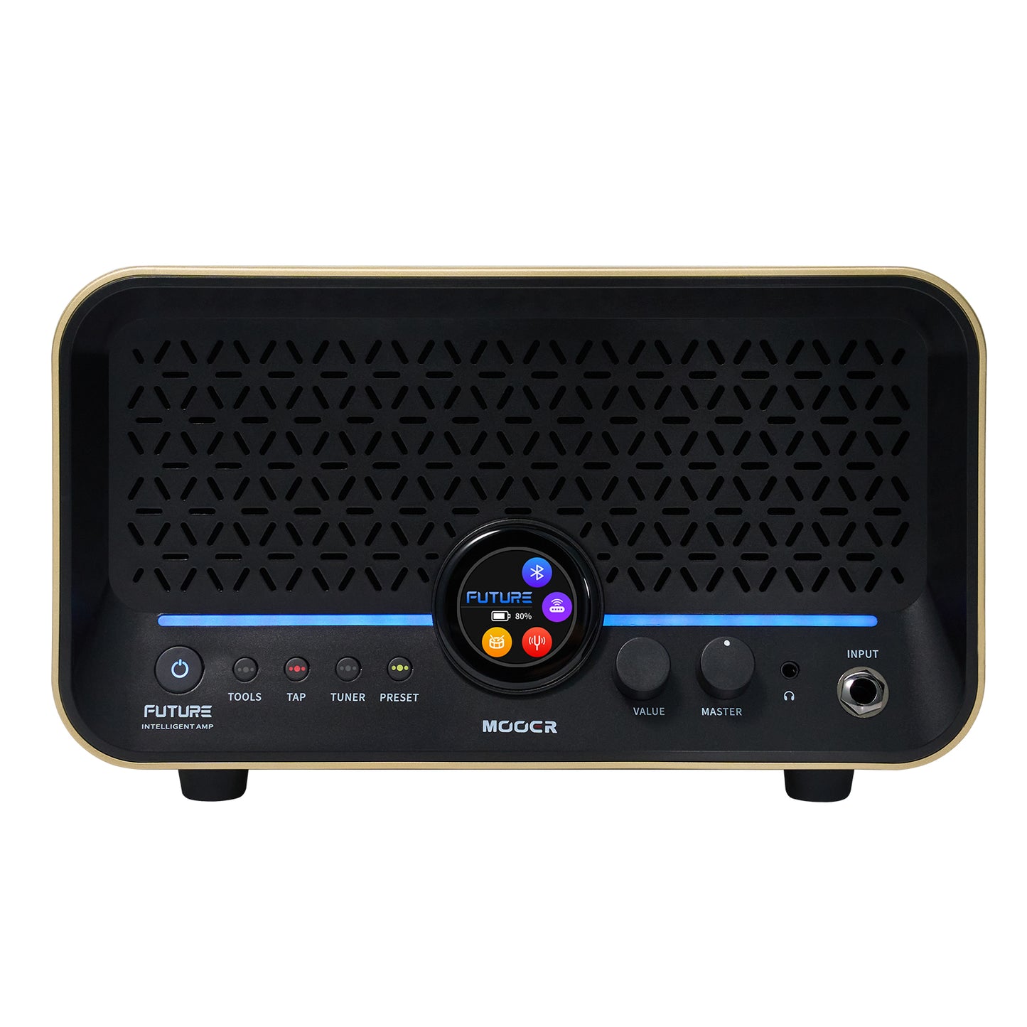 Front view of MOOER F15i Li Gold on white background