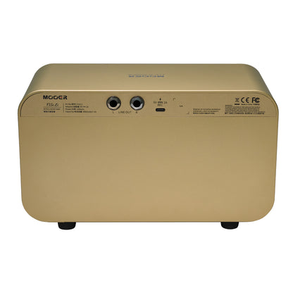 Rear view of MOOER F15i Li Gold on white background