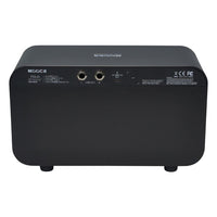 Black audio equipment with multiple ports on a white background