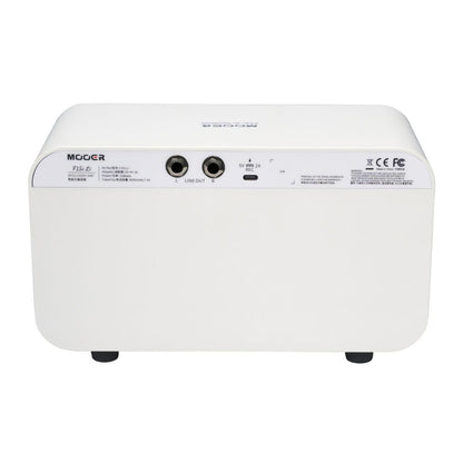 White electronic device with ports and branding on a white background