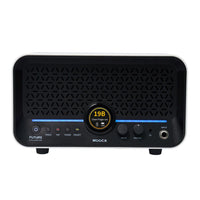 Black amp with digital display on a white background