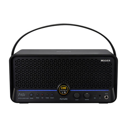 Front view of MOOER F40i Amp Phantom Black on white background