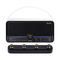 Front view of MOOER F40i Intelligent Amp Snowfall White and Black F4 Footswitch on white background