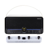 Front view of MOOER F40i Intelligent Amp Snowfall White and White F4 Footswitch on white background