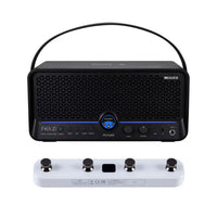 Front view of MOOER F40i Li Amp Phantom Black and White F4 Footswitch on white background