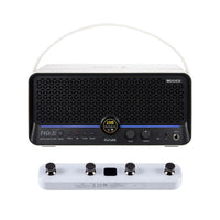 Front view of MOOER F40i Li Amp Snowfall White and White F4 Footswitch on white background