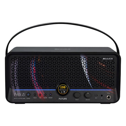 Front view of MOOER F40i Li Intelligent Amp Phantom Black on white background