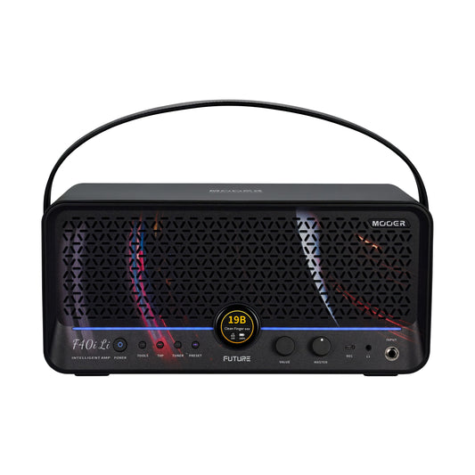 Front view of MOOER F40i Li Phantom Black on white background