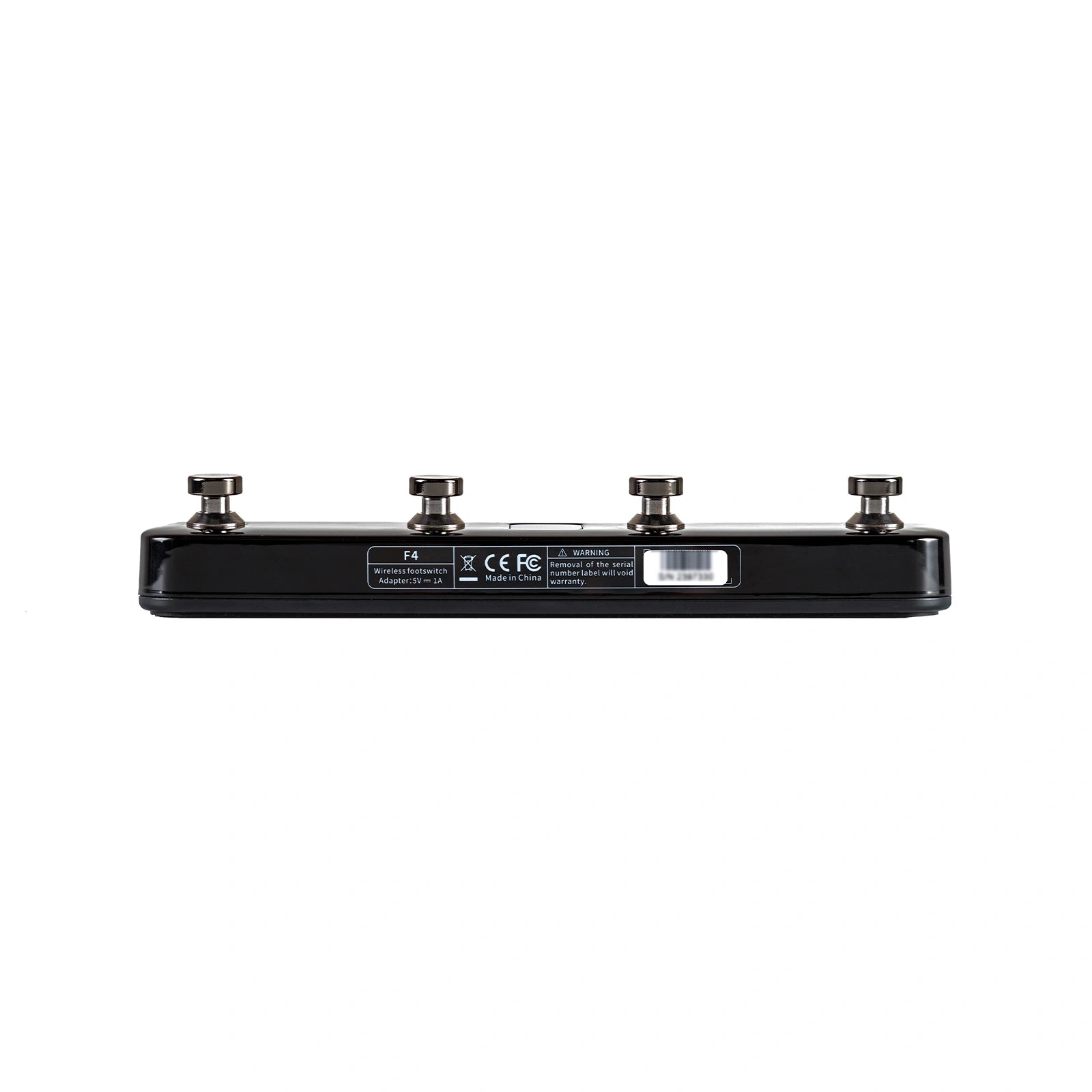 Rear panel of black Mooer F4 on white background